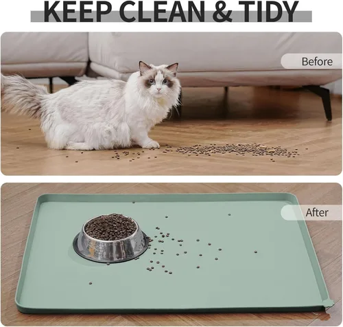 Miniatura 6 de Reopet - Tapete impermeable para alimentación de mascotas con bordes elevados altos, manteles individuales más pesados y gruesos para tazón de agua
