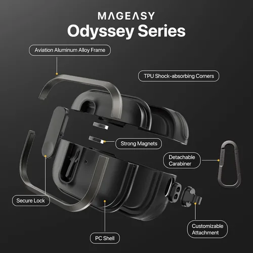 Miniatura 8 de MAGEASY Odyssey - Funda para AirPods Pro 2, funda resistente para AirPods Pro con bloqueo seguro, clip de mosquetón para protección a prueba