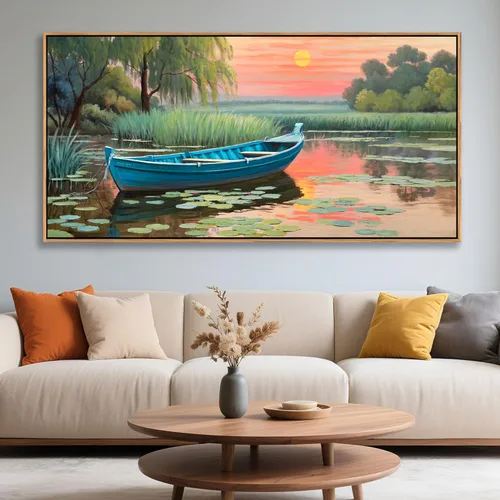 Miniatura 31 de YCPRIMER Gran Arte de Pared de Paisaje para Sala de Estar, Lienzo de Decoración de Pared con Flores, Arte de Decoración en Azul y Morado, Cuadro