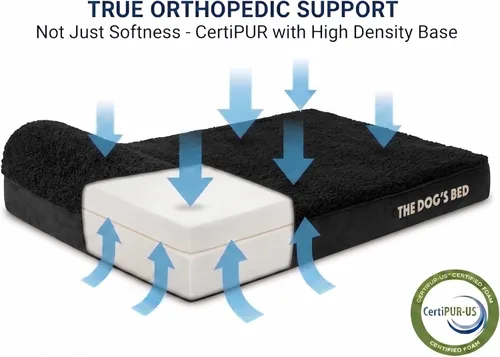 Miniatura 2 de The Dog's Bed - Cama Ortopédica para Perros con Reposacabezas XL Negra de Felpa, Espuma Viscoelástica, Alivio del Dolor para Artritis, Displasia