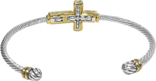 Miniatura 3 de John Medeiros Celebration - Pulsera pequeña de alambre con cruz de pavé, pulsera de cruz con piedras de circonita cúbica como un regalo inspirador