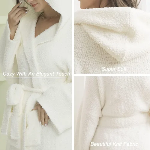 Miniatura 3 de DOOWELL Bata de baño de punto ligera y absorbente para mujer, bata de baño suave con bolsillos