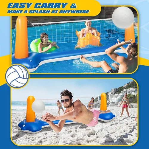 Miniatura 7 de Juego de voleibol de piscina de 118 pulgadas, cancha de voleibol inflable con 2 bolsas de peso, pelota de PVC y bomba mejoradas, divertidos