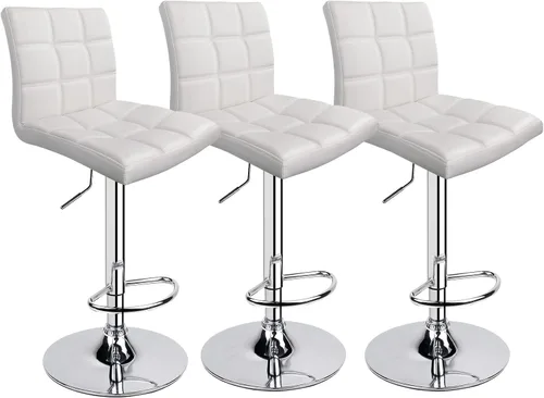 Miniatura 10 de Leopard - Taburetes de bar ajustables de piel sintética moderna con respaldo, juego de 3, taburetes giratorios de altura de mostrador, taburetes