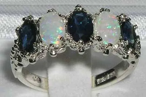Miniatura 2 de Anillo de eternidad para mujer de plata de ley 925, auténtico zafiro y ópalo