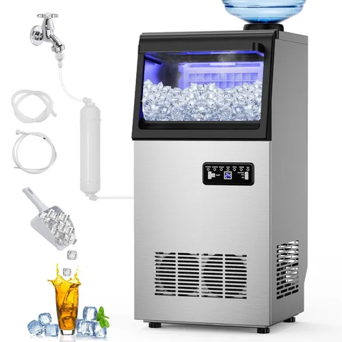 Máquina comercial para hacer hielo de 110 libras/24 horas, 36 bandejas de hielo, máquina de hielo independiente y bajo mostrador de acero inoxidable