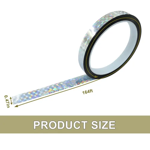 Miniatura 2 de Jiozermi Cinta reflectante holográfica autoadhesiva de 0.47 pulgadas, cinta adhesiva con purpurina para mantener alejados a los pájaros, arte