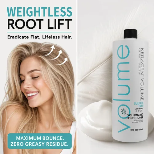 Miniatura 2 de KERAGEN - Acondicionador voluminizador para cabello fino con queratina y colágeno, sin sulfato de 32 onzas - Añade grosor, hidrata y mejora