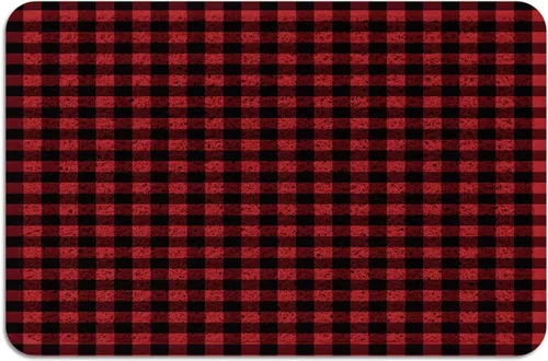 Miniatura 11 de Tapetes de Navidad para Exteriores/Interiores con Patrón Rústico de Cuadros de Búfalo Rojo y Negro Antideslizantes, Tapete de Bienvenida para Puerta