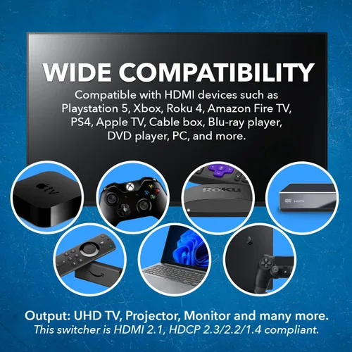 Miniatura 8 de OREI 8K 4x1 HDMI 2.1 Switch 4K @ 120hz Switcher 4 en 1 Salida, compatible con HDR, HDR10, Dolby Vision, HLG 48Gbps para Xbox Series X PS5 Roku Fire