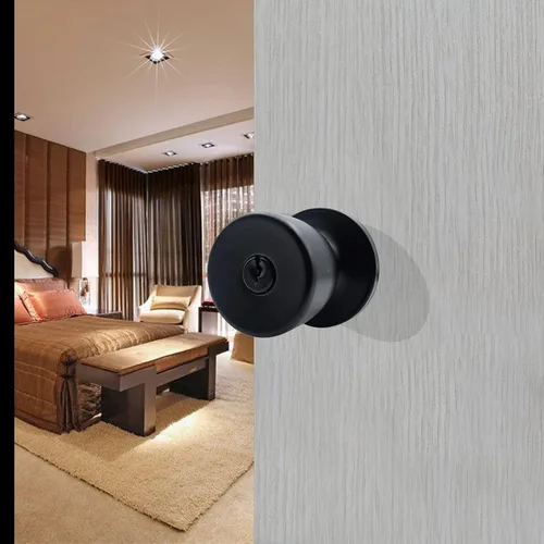 Miniatura 4 de Pomo de puerta con llave, color negro mate, redondo, pomo de puerta de paso, bloqueo de privacidad, perilla de puerta interior/exterior, cerradura