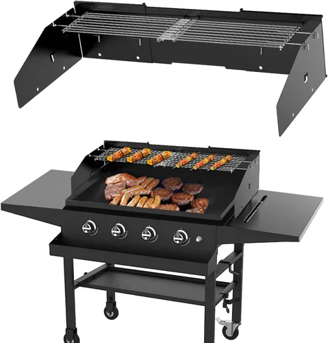 Miniatura 11 de Juego de Protector de Viento Ajustable y Rejilla de Calentamiento para Parrilla de 22" a 28" con Grasa Trasera, Negro, Metal