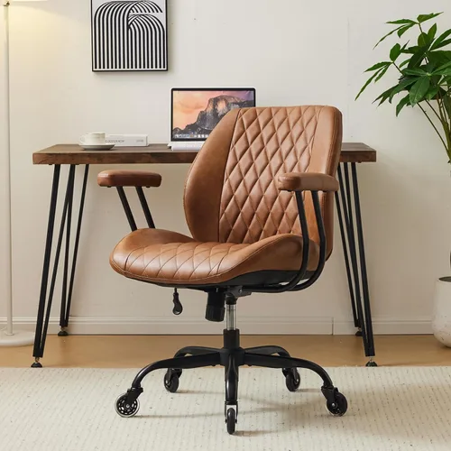 YFO Silla de Oficina para Hogar y Escritorio, Silla de Oficina con Ruedas de Goma, Silla de Computadora Ergonómica con Soporte Lumbar, Altura Marrón