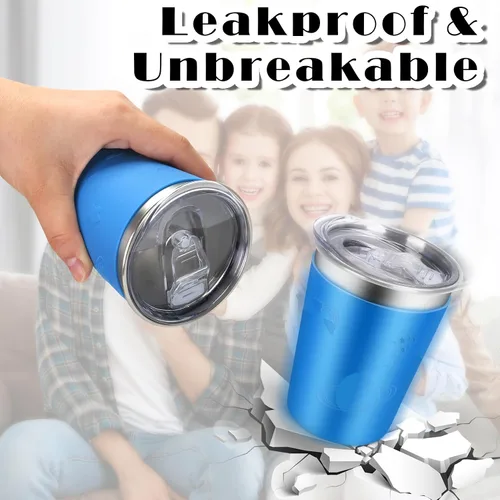 Miniatura 4 de ShineMe Vasos de acero inoxidable para niños, paquete de 2 tazas para niños con tapas y bonitas mangas de personajes espaciales, vasos antiderrames