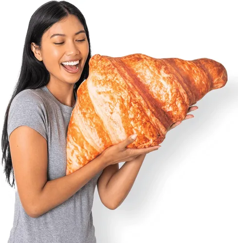 Much Comfort Almohada de 58.4 cm en forma de croissant 3D - Hecha con tela súper suave y ultra premium - Linda, cómoda, aterciopelada, cojín de pan