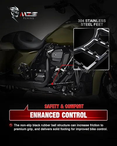 Miniatura 4 de MZS Plataformas de motocicleta para pasajero y conductor, estribos anchos, pedales estirados, color negro, compatibles con Dyna FLD/Electra Road