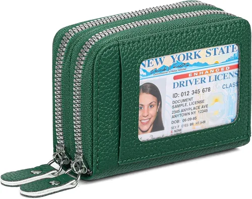 Miniatura 15 de RNIEGA Cartera pequeña de piel con bloqueo RFID para tarjetas de crédito, cartera pequeña para mujer, doble cremallera con ventana de identificación