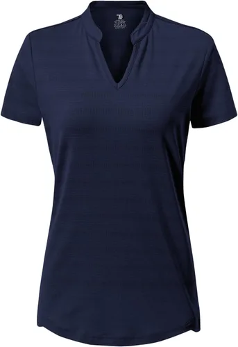 Miniatura 9 de Gopune Polo de golf con cuello en V para mujer, sin cuello, manga corta, ligera, de secado rápido, camisetas de tenis para correr
