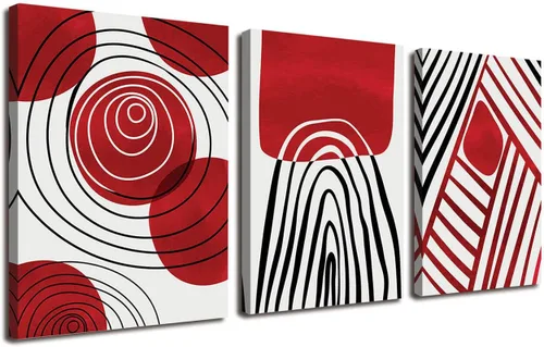 Miniatura 9 de Arte de pared abstracto bohemio en blanco y negro, 3 piezas, lienzo estirado y enmarcado, pintura de tinta fluida negra, arte de pared de línea
