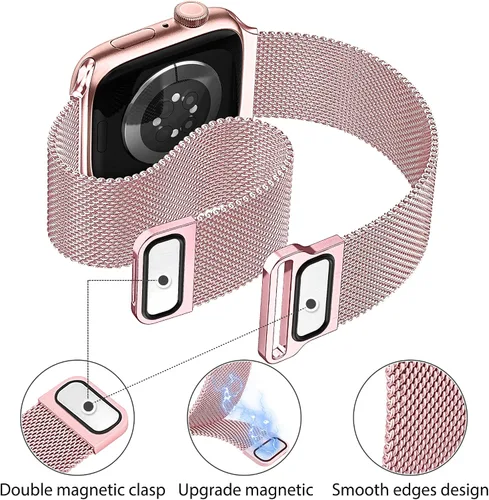Miniatura 6 de Paquete de 3 correas compatibles con Apple Watch para mujeres de 1.496 in 1.575 in 1.614 in 1.654 in 1.732 in 1.772 in 1.811 in 1.929 in, acero