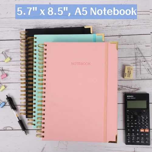 Miniatura 6 de Cuaderno de espiral, diario de cuero de tapa dura para mujeres y hombres, cuadernos gruesos de 300 páginas con rayas universitarias para el trabajo