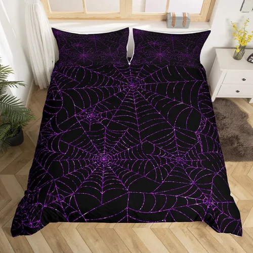 Miniatura 12 de Lindo juego de funda de edredón de fantasma, tamaño individual para niños y niñas, juego de ropa de cama de calabaza y calavera de azúcar, funda