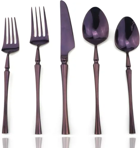 Miniatura 10 de JASHII Juego de cubiertos de acero inoxidable de 6 piezas, servicio para 1 juego de vajilla de cocina, elegante juego de vajilla morada, cuchillo, 6