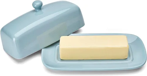 Miniatura 7 de Sweese Mantequillera con tapa, manteca de porcelana, soporte para mantequilla de 7.8 pulgadas con cubierta de asa, recipiente de mantequilla Beige