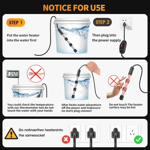 Miniatura 7 de Calentador rápido de cubo de 2000 W, calentador de agua de inmersión, calentador de agua sumergible de alta velocidad para piscina sobre el suelo.