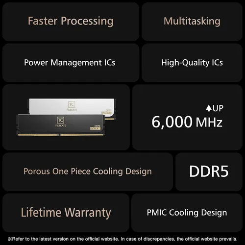 Miniatura 2 de TEAMGROUP T-Create Expert CL30 Overclocking 10L DDR5 32GB Kit (2 x 16GB) 6000MHz (PC5-48000) Intel XMP 3.0 y AMD EXPO Módulo de memoria