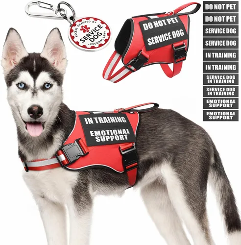 Miniatura 21 de Arnés de chaleco para perro de servicio+Etiqueta de identificación+10 parches, etiqueta de perro de servicio metálica y chaleco reflectante de apoyo