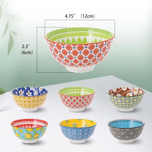 Miniatura 2 de Juego de cuencos de cerámica pequeños – Juego de 6 cuencos pequeños de porcelana para postre – 10 onzas para arroz Sopa Aperitivos