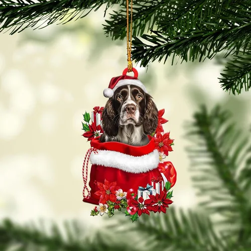Miniatura 9 de Talataca English Springer Spaniel - Adorno de Navidad plano 2D de madera, Springer Inglés Dormir Ángel Dormir Decoración de árbol de pino, colgante