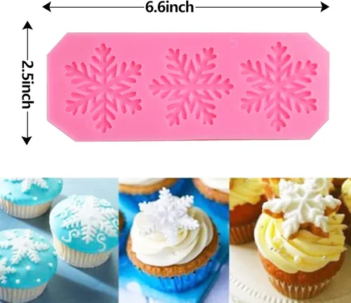 Miniatura 2 de Rainmae 6 moldes de silicona para pastel de copo de nieve de Navidad, copos de nieve 3D, herramientas de decoración de cupcakes de invierno