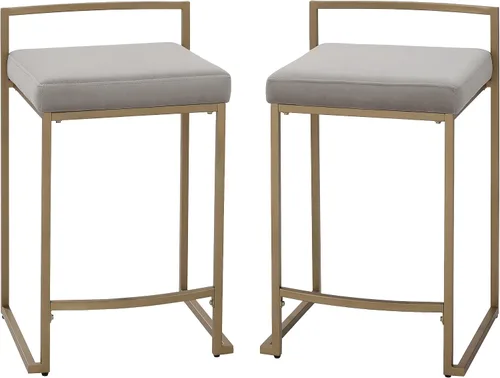 Miniatura 14 de Crosley Furniture Harlowe - Juego de 2 taburetes de bar tapizados con altura de mostrador, cocina y comedor, crema y dorado