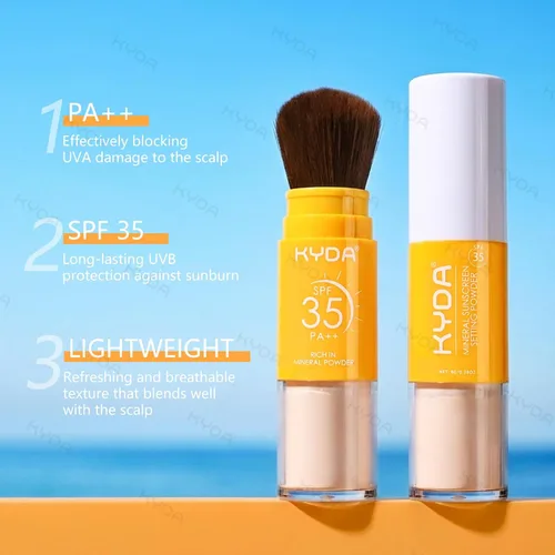 Miniatura 7 de KYDA Protector solar mineral en polvo para rostro y cuero cabelludo, protector solar SPF 35 para el cuero cabelludo, protector solar