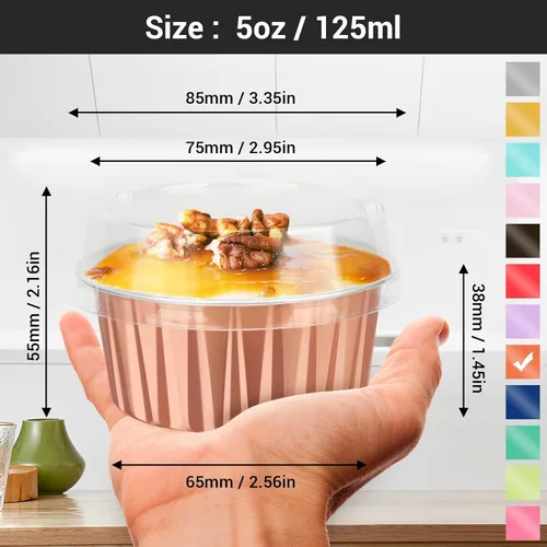Miniatura 2 de EUSOAR Tazas de aluminio para hornear, paquete de 30 tazas de 5 onzas para cupcakes con tapas, moldes de pastel de 4.2 fl oz, flanes de postres, Azul