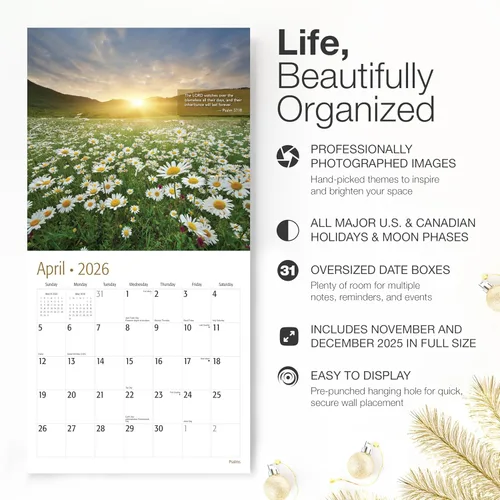 Miniatura 2 de RED EMBER Select - Calendario de pared cristiano 2026 Salmos con versículos de la Biblia 12 meses 12 x 24 pulgadas abierto Papel grueso