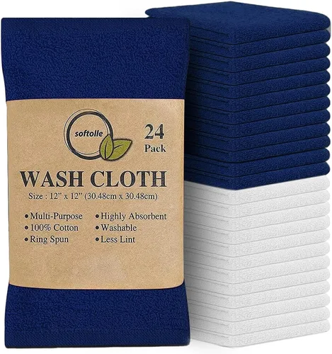 Miniatura 21 de Paquete de 24 paños 100 % algodón (12 x 12 pulgadas), suaves, altamente absorbentes, toallas para la cara, paños de lavado para la cara, hilado