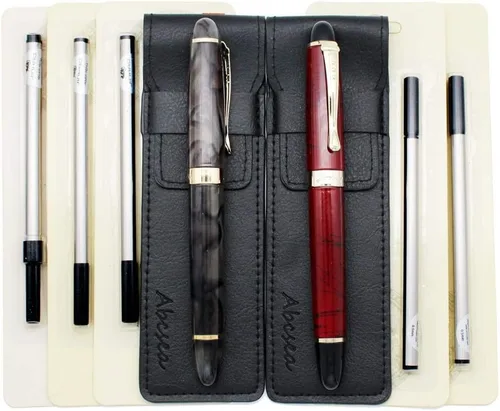Juego de 2 bolígrafos Jinhao 450 de punta fina, color negro medio (flor verde y hierba roja), con 5 recambios estándar negros de 0.020 in