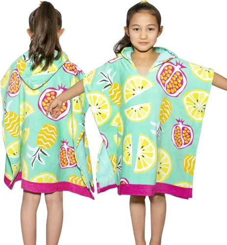 Toalla con capucha para niños y niñas, toalla de algodón suave absorbente con capucha, bata de poncho para bebés y niños pequeños (frutas, 3-4