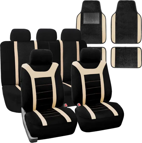 FH Group Juego completo de fundas de asiento deportivo para automóvil, ajuste universal para autos, camiones y SUV (beige) FB070115 + F14407