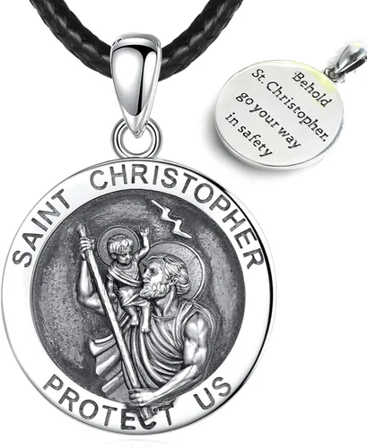 Miniatura 300 de EUDORA Collar de plata de ley 925, San Cristóbal y San Benito, San Miguel, Virgen María, San Judas Tadeo, Cruz de Buen Pastor y Arcángel, Medalla