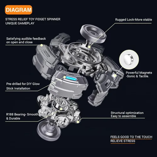 Miniatura 2 de Spinner mecánico de armadura, herramienta háptica EDC de aleación de zinc de alta calidad, giratorio de mano de metal transformador para adultos