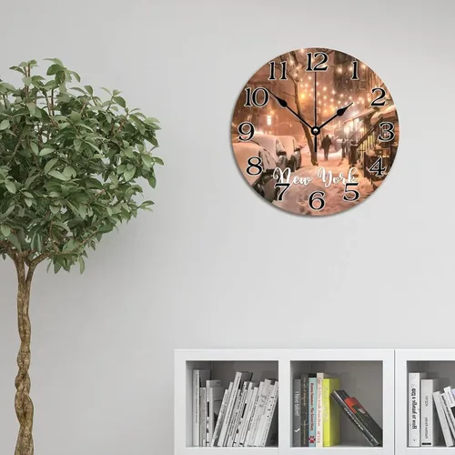 Miniatura 20 de Reloj de pared con paisaje urbano de Nueva York, Estados Unidos, reloj de pared grande de viaje, funciona con pilas, 9 pulgadas, silencioso