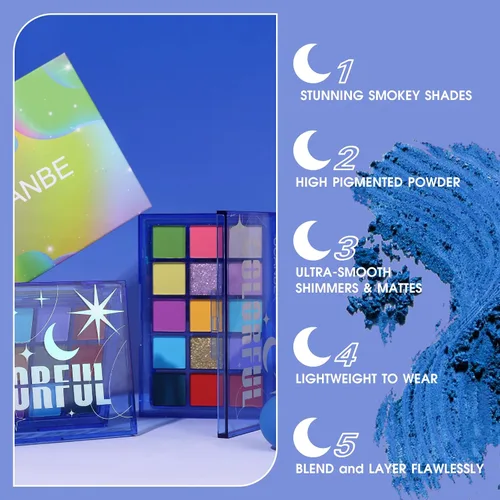 Miniatura 2 de UCANBE - Paleta de sombra de ojos colorida, 15 colores vibrantes brillantes, mate, metálica, neón, maquillaje para párpados, kit de regalo
