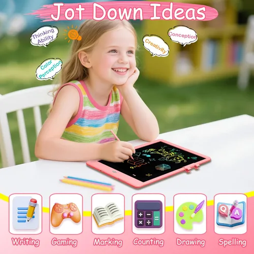 Miniatura 4 de Decute Tableta de escritura LCD con lápiz capacitivo, tablero de dibujo reutilizable de 10 pulgadas para niños, regalo educativo de Navidad y Rosa
