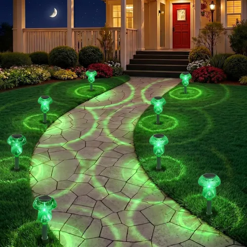 Benany Luces solares para exteriores, día de San Patricio, paquete de 8 luces de paisaje de hongos, impermeables, iluminación LED con energía solar