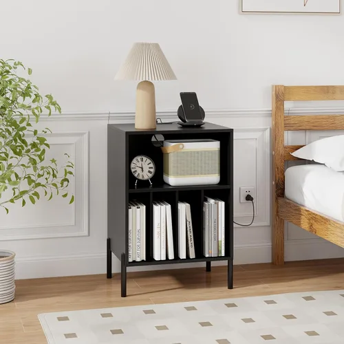 Miniatura 8 de Giantex Soporte para tocadiscos con estación de carga, soporte para tocadiscos con armario de almacenamiento, estante para tocadiscos con patas