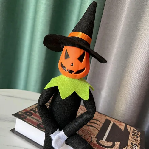 Miniatura 4 de DANONI Juguete de calabaza elfo de Halloween de 14 pulgadas, hecho a mano, relleno de calabaza de Halloween, elfo, adorno para vacaciones, mesa